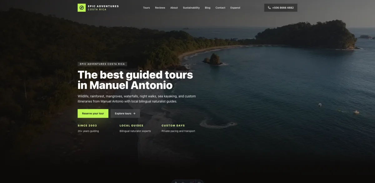Vista del proyecto Epic Adventures CR